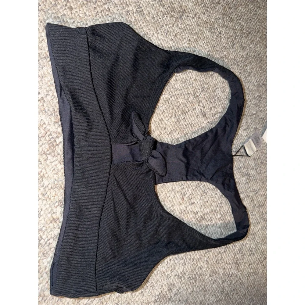 L*SPACE SWIMWEAR BLACK RIDIN' HIGH TARA KEYHOLE TIE RACERBACK BIKINI TOP (L) NWT